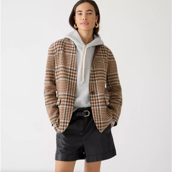 J. CREW Leighton Blazer Jacket Plaid Double Faced Wool Brown Grey Sz 16 {165}